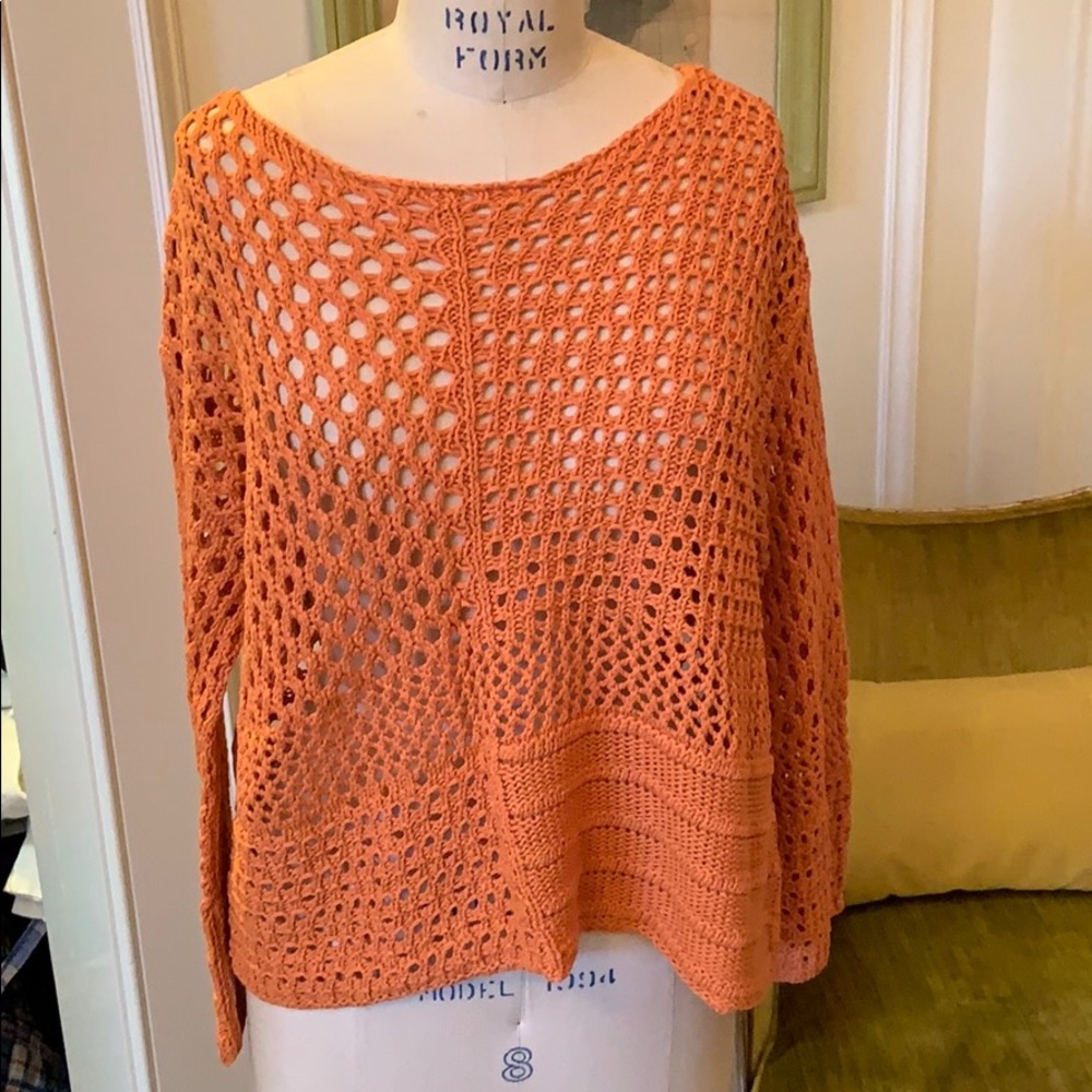 Orange open stitch cotton knit sweater